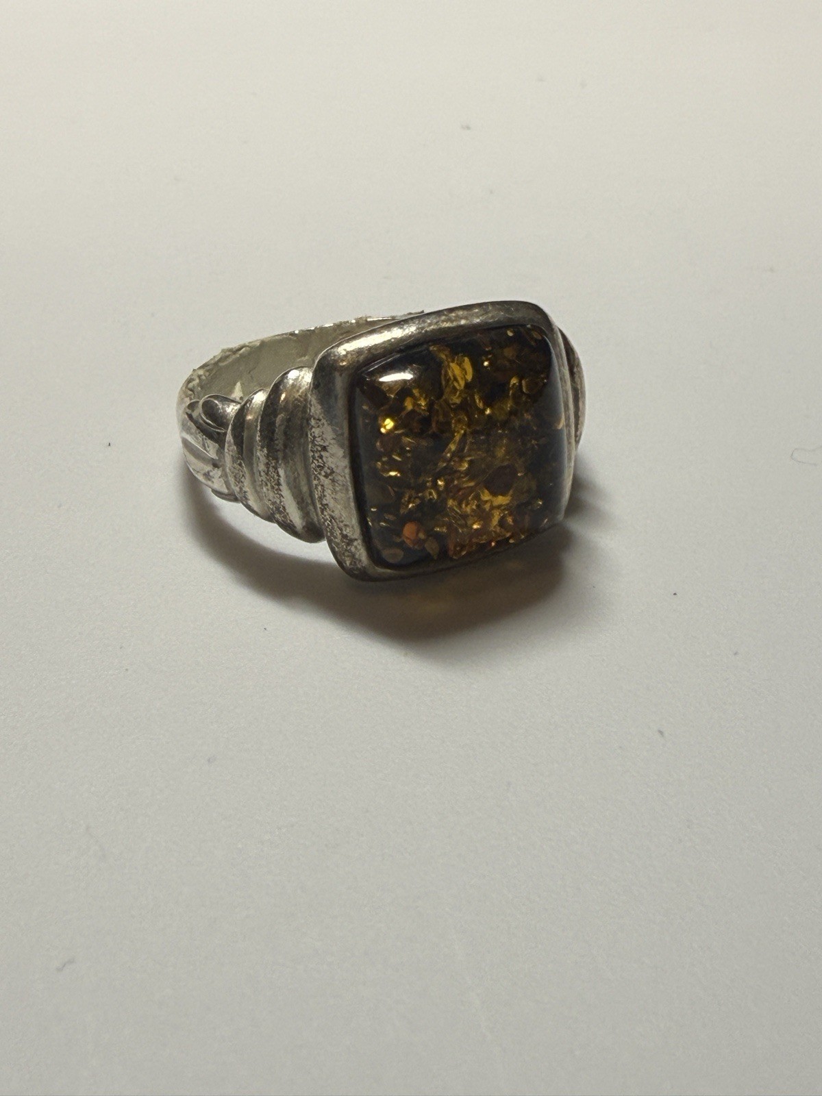 Sterling Silver Square Statement Ring Ribbed Band… - image 2