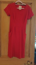 Beacon Cove Red Slim Fit Midi Dress With Side Pockets. Size 10.