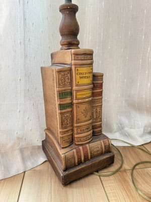 Vintage Antique Stacked Books Table Lamp Burman Co. 1970 Office Library RARE