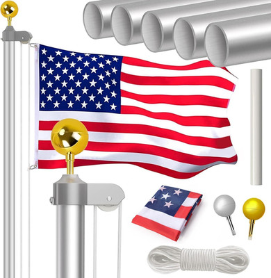 Flag Poles for outside House Inground, 16Ft Heavy Duty 13 Gauge Aluminum Flagpol