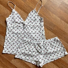 Brandy Melville Floral Matching Pajama Set Cotton Tank Top & Lounge Boxer Shorts