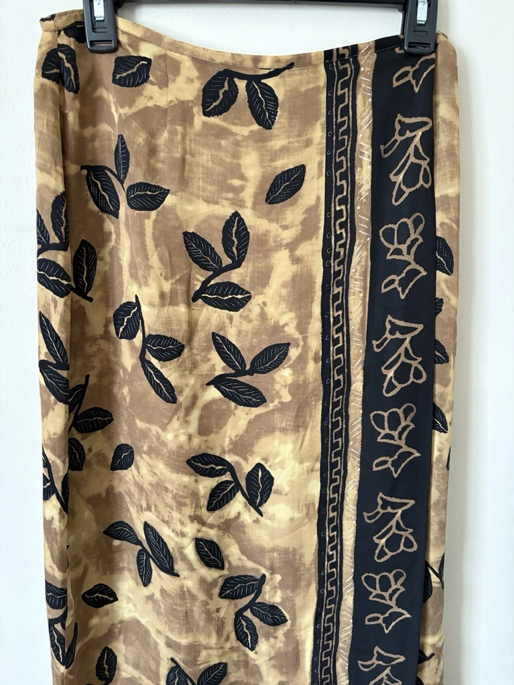 Maxi falda envolvente midi vintage Josephine Chaus 100 % seda talla 10 hojas beige marrón Foto 2 de 4