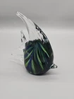 VTG Art Glass Angel Fish Hand Blown Murano Style Figurine GREEN BLUE WHITE