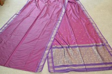 Purple gold Saree polyester blend 6 yards 13" x 44" hemmed