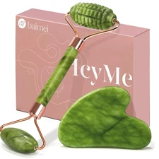 BAIMEI IcyMe Gua Sha and Jade Roller for Face, Natural Face Green 