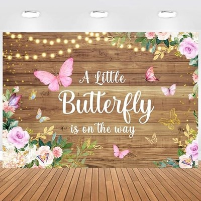 Hnmdmyi 21x15m Sfondo Farfalla Fiori Rosa Legno Rustico Una Piccola 