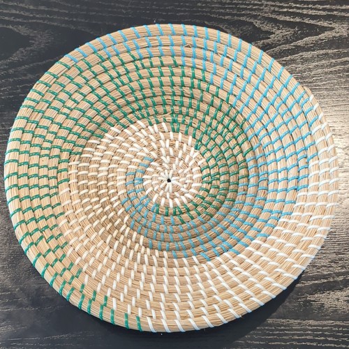 Allegorie Woven Basket Bowl Wall Hanging | Handmade | 13" (Green & Blue)