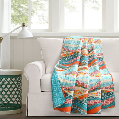 Hailey Watercolor Wave Reversible Cotton Throw Blanket, 60'' x 50'', Turquoise