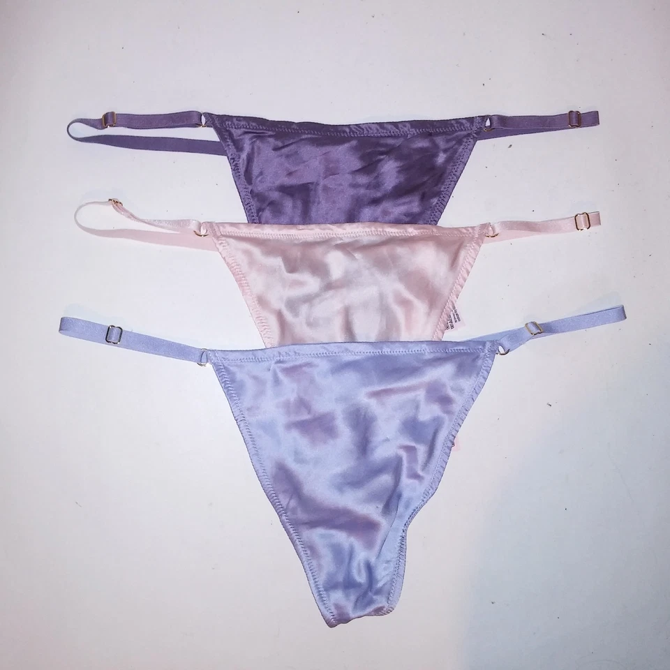 Juego de 3 Tanga Victoria Secret Panty XL V Tanga Sólido Azul Púrpura Rosa Nuevo Foto 2 de 4
