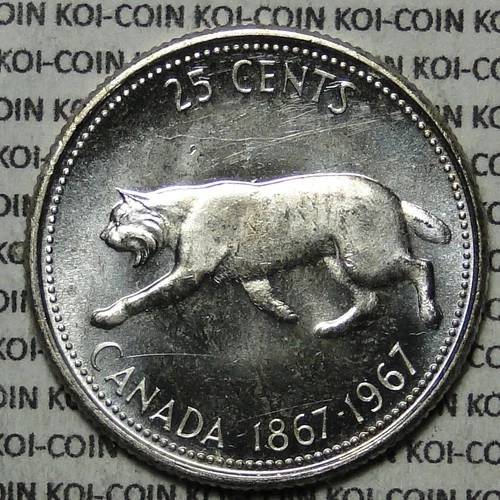 UNC Canada 1867-1967 centennial bobcat 80% silver quarter 25 cent 25c