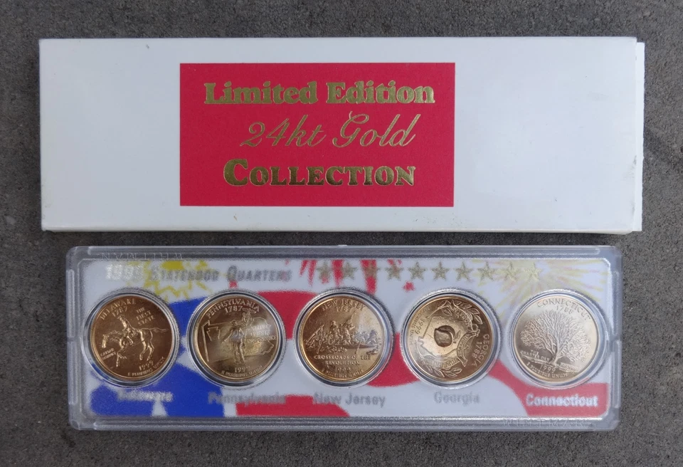 1999 24k Gold Plated Edition, State Quarter Collection, DE PA NJ GA CT! - Image 2 of 2