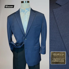 Kenneth Cole Awearness 46-48R Slim Royal Blue Birdseye Blazer Stretch Short Arms