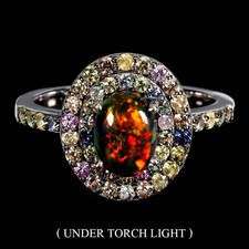 925 Sterling Silver Ring Oval Black Opal 8x6mm Sapphire Gemstone Jewelry Size 8