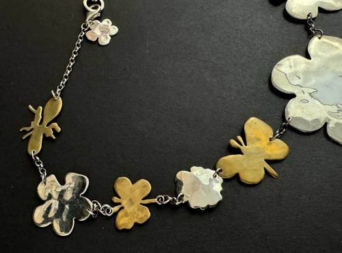 Collana Robert Lee Morris per Andy Warhol ottone sterling fiori insetti 20'' - Foto 5 di 12