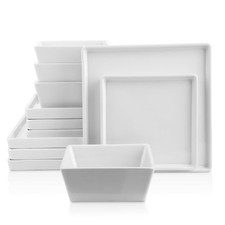 Stone Lain Grace Square Stoneware Dinnerware Set, 12 Piece Service For 4, Plates
