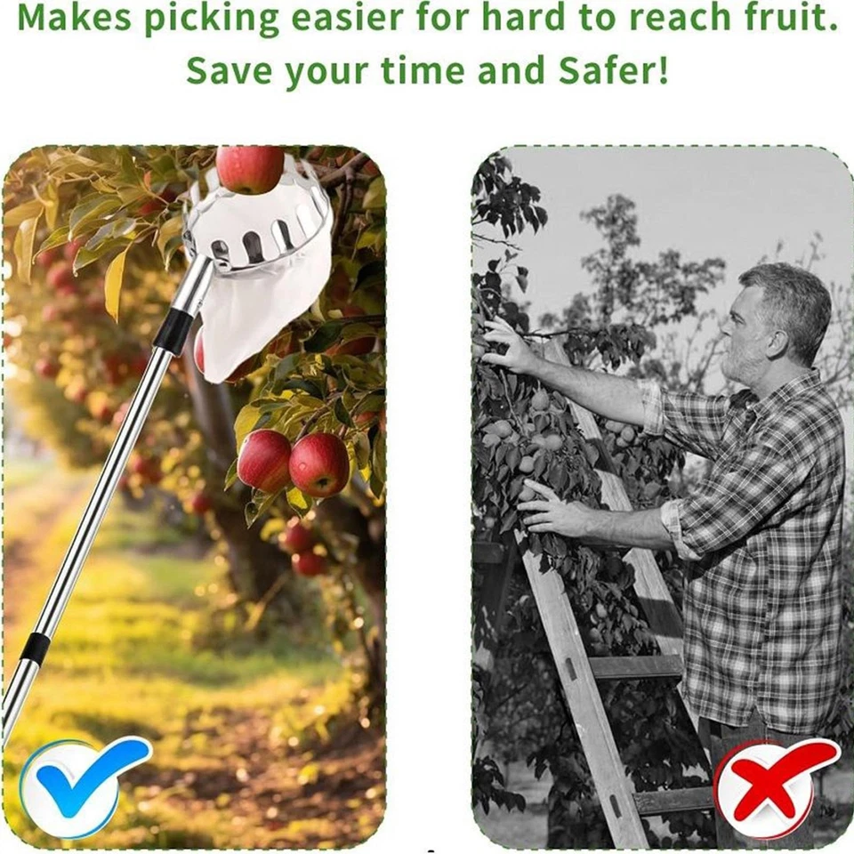 Fruit Picker Pole Tool with Fabric Basket Telescoping - Adjustable Mango Picker - image 4 of 4