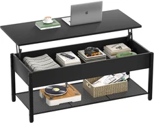 Coffee Table, Lift Top Coffee Table with Storage Shelf and Hidden Compartment, M