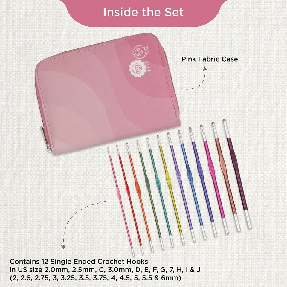 Juego de ganchos de ganchillo KnitPro Zing 12 tamaños de EE. UU. 2 mm-6 mm herramientas de tejer de un solo extremo Foto 2 de 4