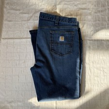 Carhartt Relaxed Fit Straight Leg Blue Denim Jeans Mens Cotton Logo Button Zip