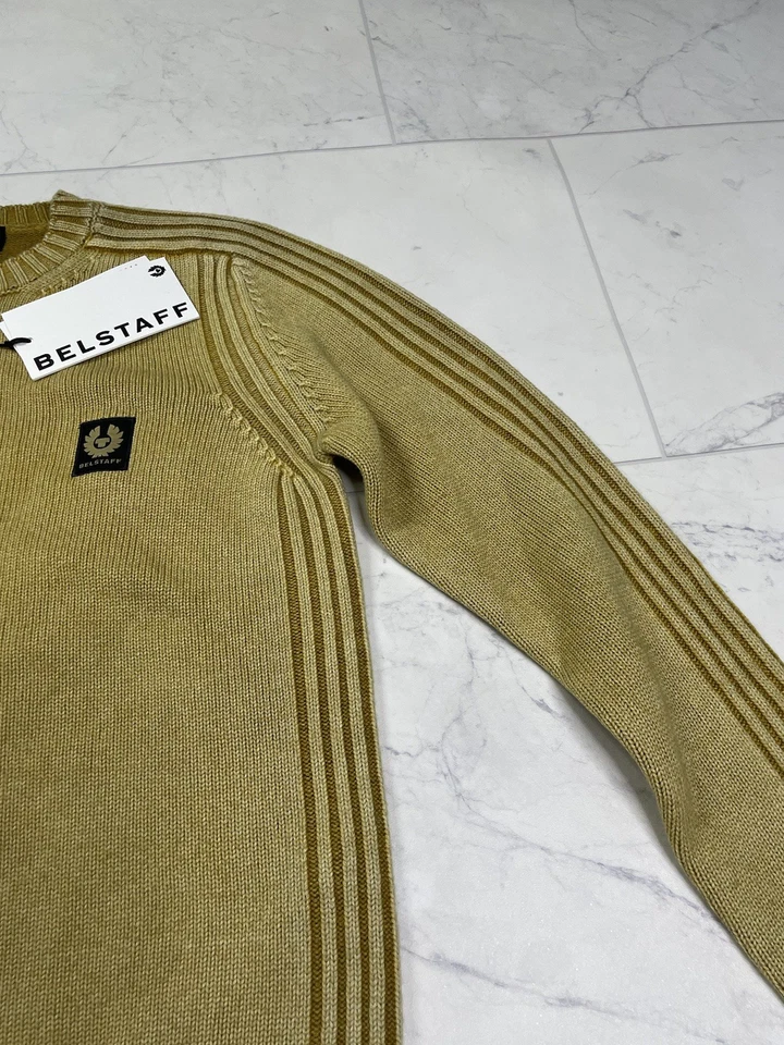 BELSTAFF MENS WATCH GLAZE YELLOW VIRGIN WOOL CREW NECK JUMPER NWT SIZE M - Image 4 of 4