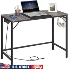 Home Office Computer Desk W/ Power Outlet 3 Hooks Sturdy Easy To Assemble Indoor