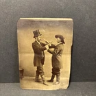Antique Victorian Tintype Photo 2 Men Staged Gun Fight Outlaws Smoking Cigar