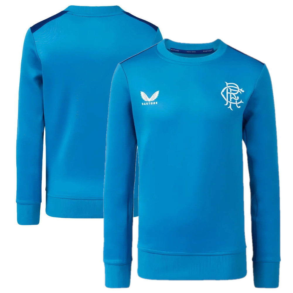 '23-'24 Rangers Players Training Sweatshirt (Deep Water) - Kids Polyester Made By: Castore Unisex Kids Blue Medium - Image 2