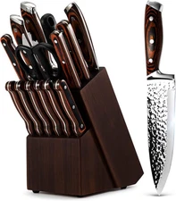 Kitchen Knife Set,15-Piece Knife Set With Block Wooden,Self Sharpening