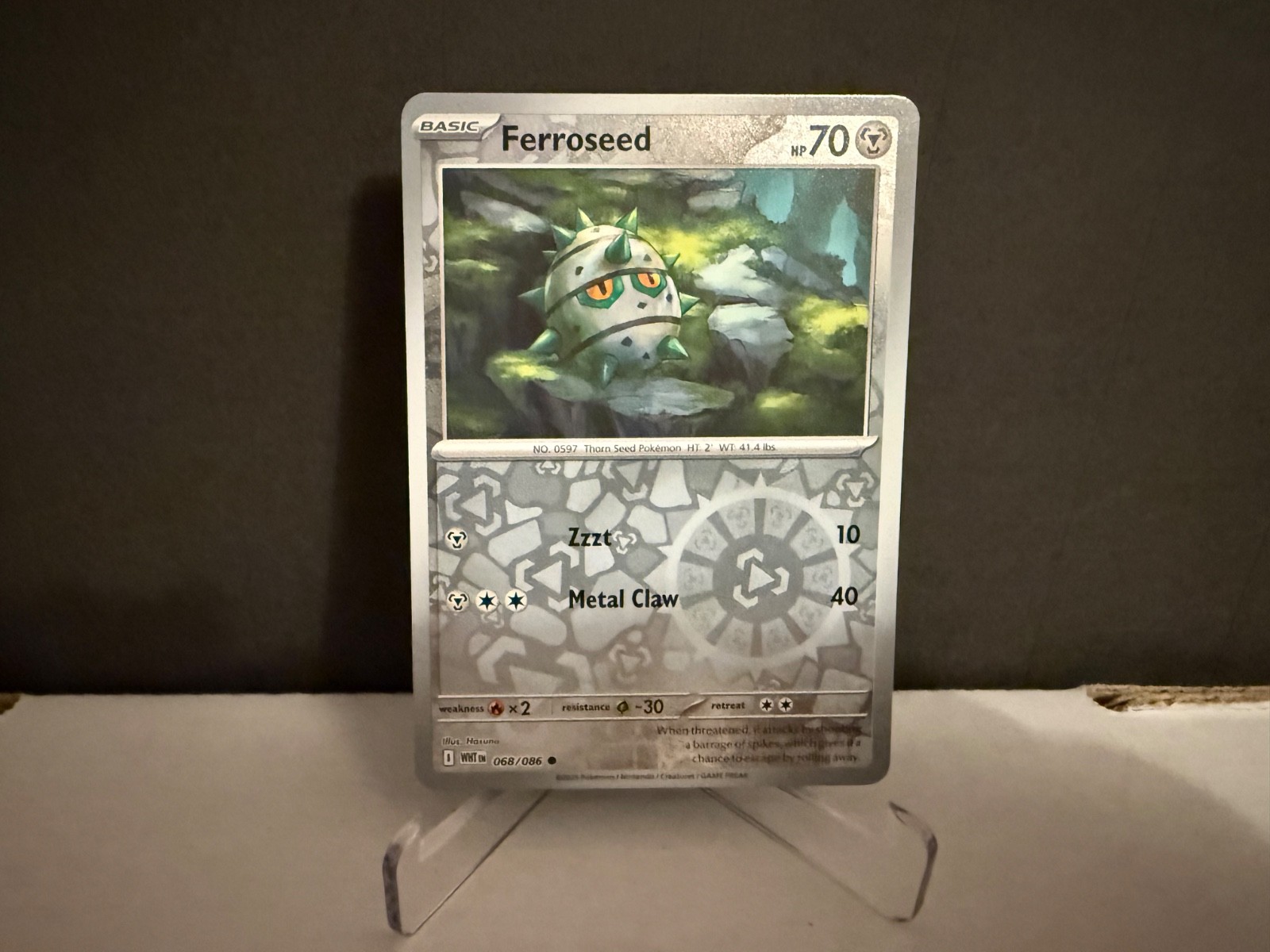 2025 Pokemon TCG Ferroseed 068 S&V White Flare Reverse Holo Card NM+