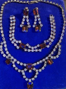 Vintage Rhinestone/Topaz Jeweled Three Piece Set, Necklace, Bracelet, and...