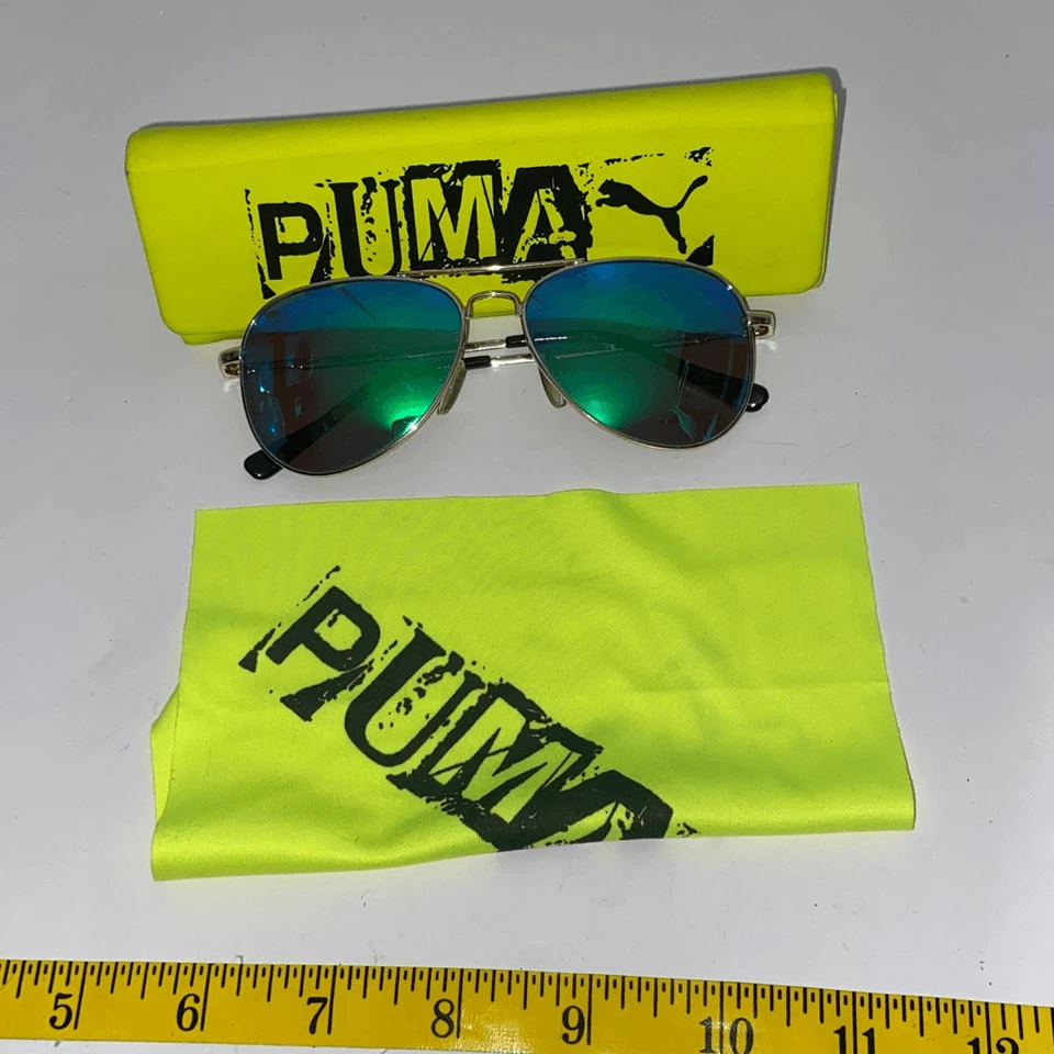 Puma Unisex Aviator's Sunglasses with Neon Green Case - Image 4 of 4