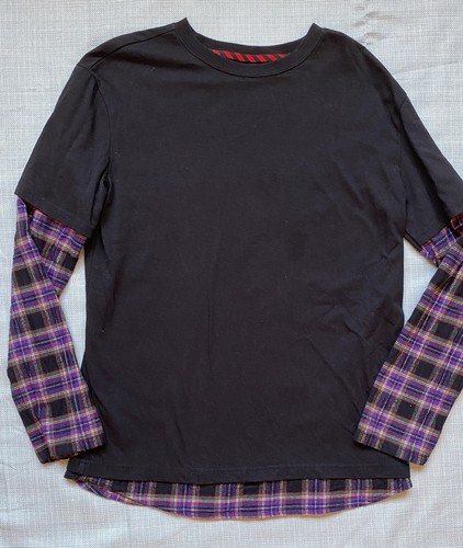 Boys Art Class Sz XL 16 Faux Lauered Long Sleeve Flannel Shirt & Denim Joggers - Picture 2 of 12