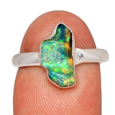 Natural Ethiopian Opal Polish Rough 925 Silver Ring Jewelry s.6.5 CR74375