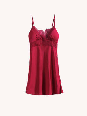 Uxcell Women's Satin Lace Trim Sleep Slip Dress - V-Neck, Adjustable Straps, XXL Red-Lace - View #11