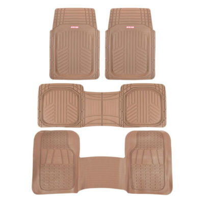 3-Row Waterproof TriFlex Rubber Floor Mats for Van SUVs w/ Rear Liner Beige