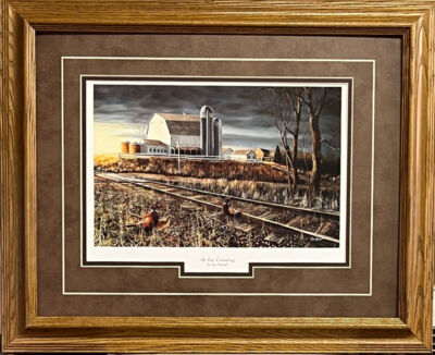 Jim Hansel At the crossing Pheasant Railroad crossing Art Print Framed 21 x 17