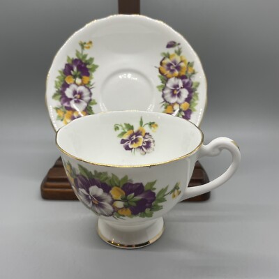 Clarence Pansies Bone China Teacup And Saucer England Gold Gilded Edges