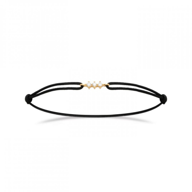 Bracelet plaqué or 18 carats et oxydes de zirconium cordon noir chic