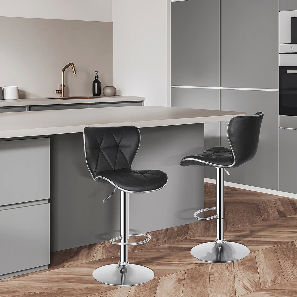 Set of 2 Shell Bar Stools Adjustable Swivel PU Leather Stool Dining Chairs Black Foto 4 de 4