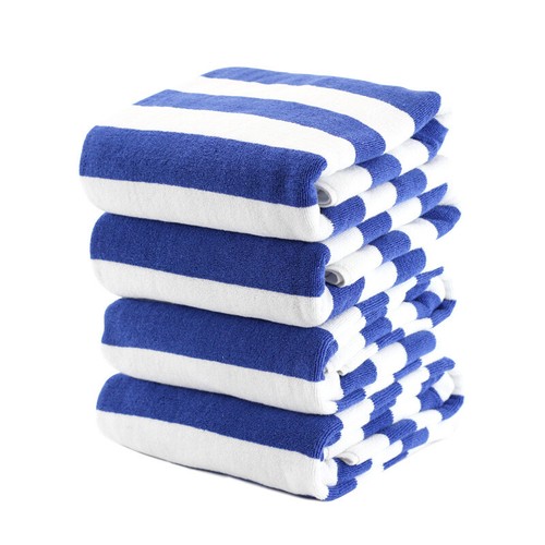 Cotton Jacquard Beach Towels Blue and White Striped Swimming Towels Pack of 2 - Picture 1 of 5