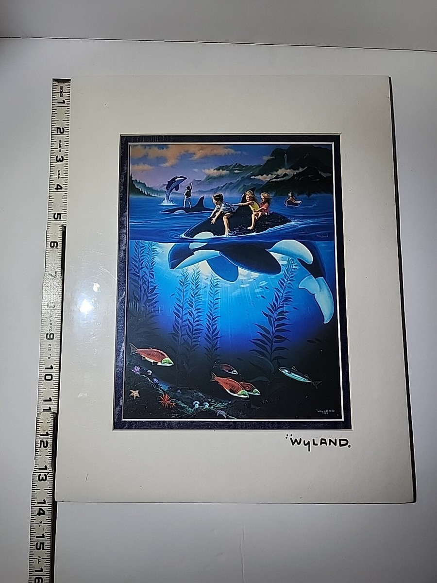 5 Vintage WYLAND STUDIOS Prints Orca Turtle Dolphin Maui Mermaid