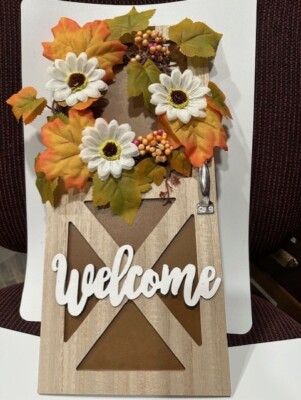 Perfect Harvest Welcome Fall Sign Autumn floral Wreath Wall Barn Door 8x17 New