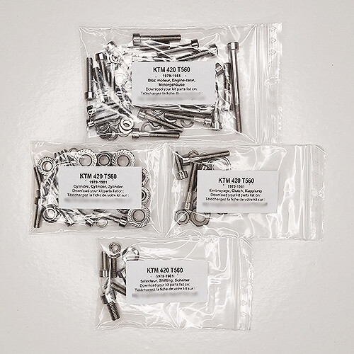 Kit visserie KTM 420 MC MX 1979-1981 inox btr allen pour moteur motocross ancien