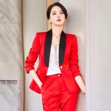 2 Piece Set Contrast Shawl Collar Wedding Party pant suit