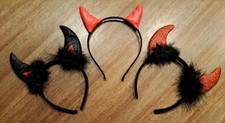 Devilish Headbands 3 Pack - Little Horns, Solid Red, Red Glitter, Black Glitter