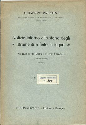 Prestini - Geschichte der Blasinstrumente aus Holz 1925 Bologna 