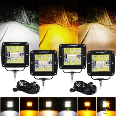 4x Auxbeam 3'' Amber LED Pods Fog Light Strobe Flash Light Bar for Jeep Offroads