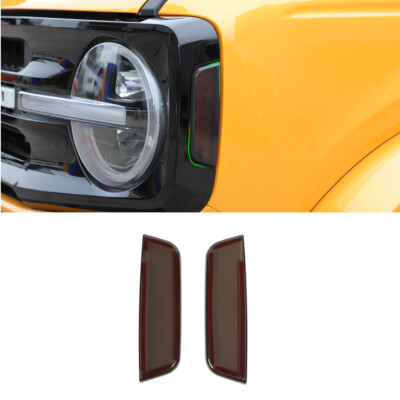 Smoked Black Front Side Light Lamp Decor Cover Trim Guard for Ford Bronco 2021+