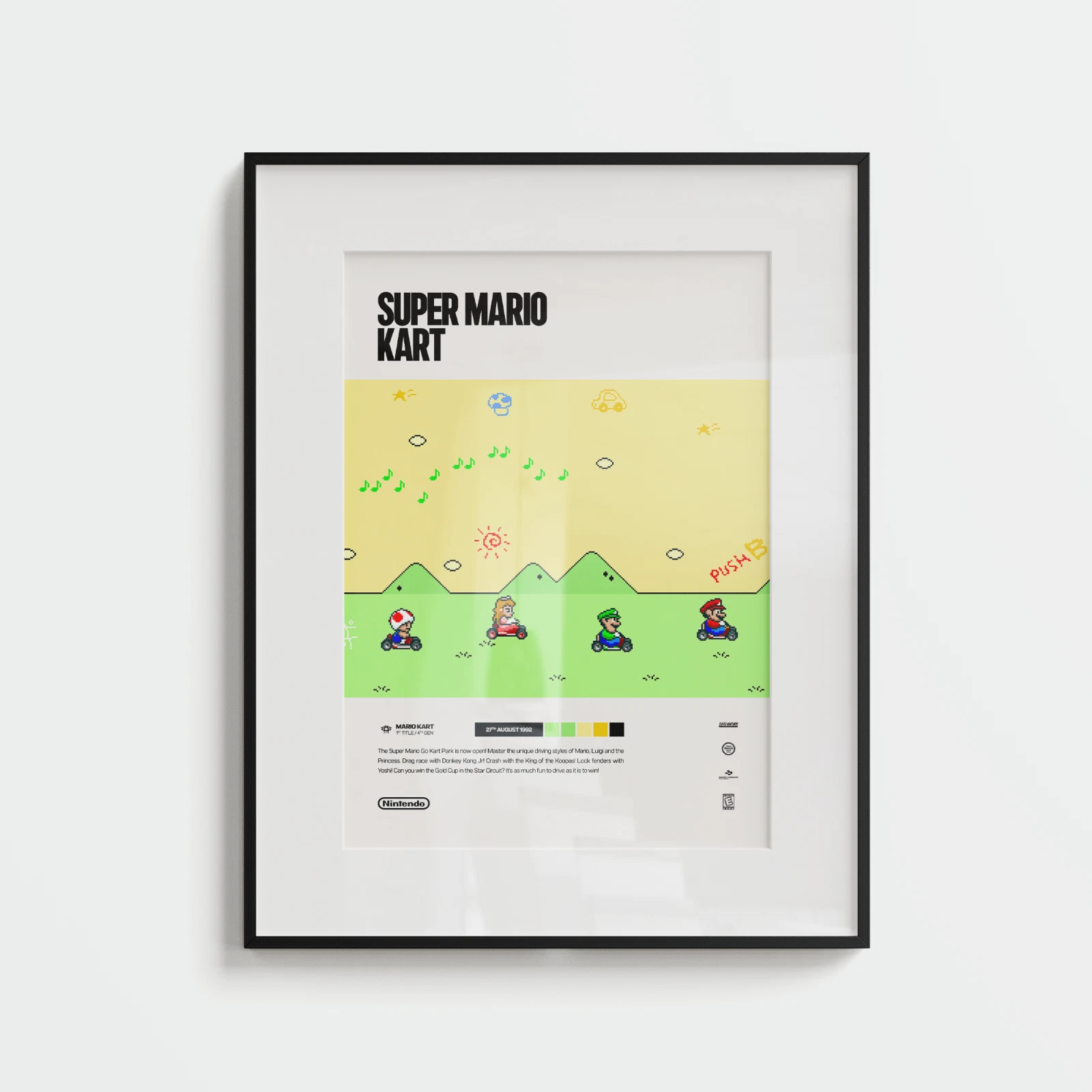 Super Mario Kart (1992) Video Game Art Poster
