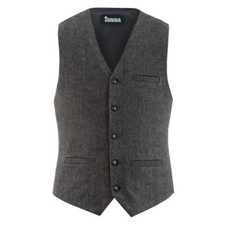 Men Herringbone Wool Blend Tweed Vest Premium Brown Waistcoat Suit Vest V Neck